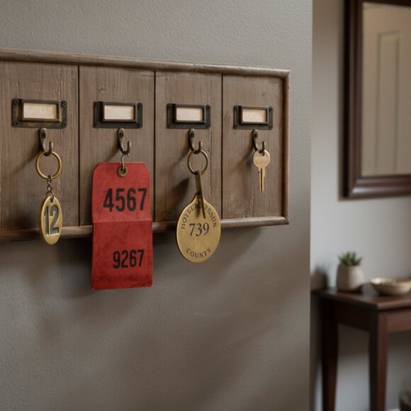 Ship-Multi Key Holder Wood Wall Rack 5 Hooks Vintage Style Office Motel Hotel - Picture 11 of 13